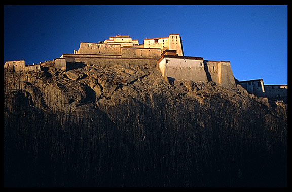 Sunset view of the Gyantse Dzong, a 14th-century fort.