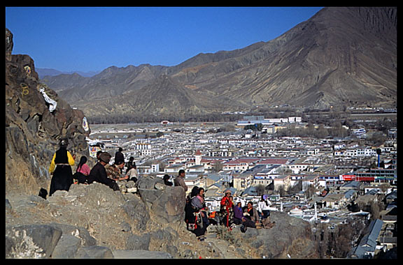 Pilgrims walking the Kora at Shigatse.