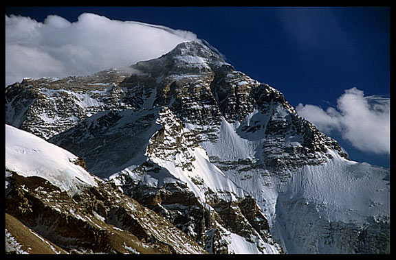 Mount Everest seen from the Mount Everest Base Camp in Tibet.